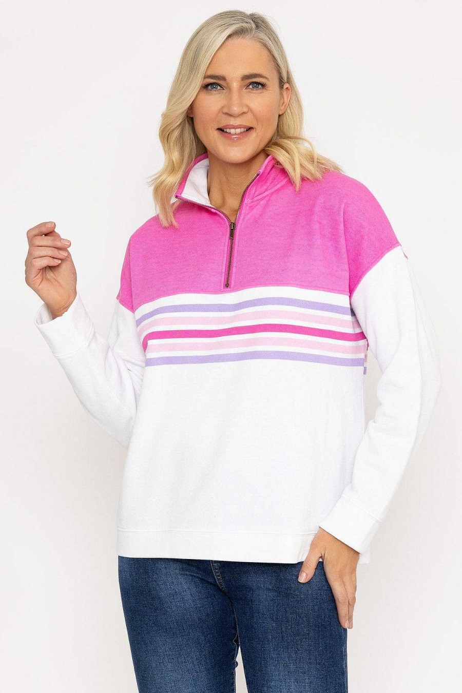 Hoodies & Sweatshirts | Voulez Vous Pink 1/2 Zip Pique Colour Block Top