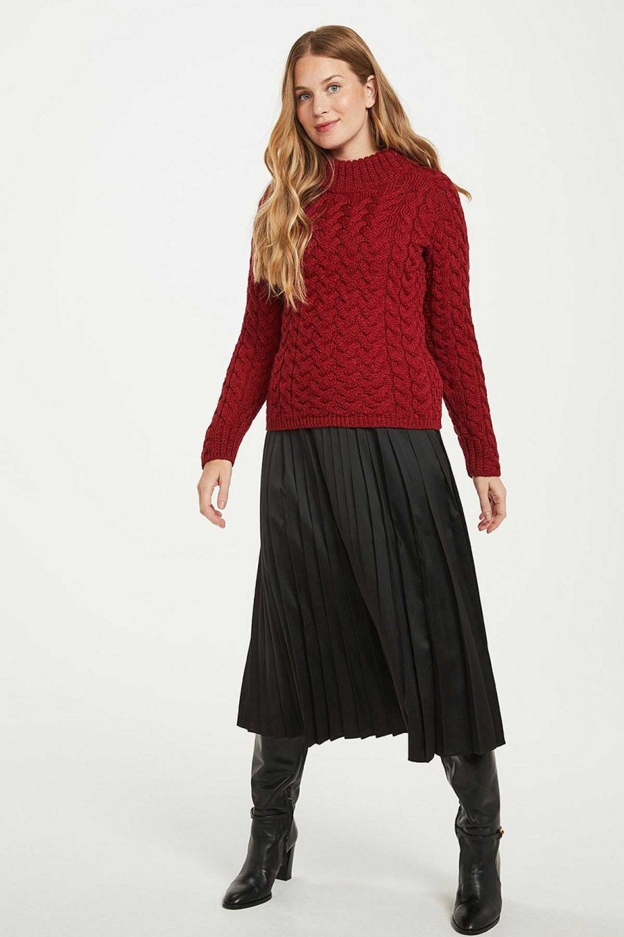 Jumpers & Cardigans | Aran Woollen Mills Knightstown Aran Crew Sweater In Red