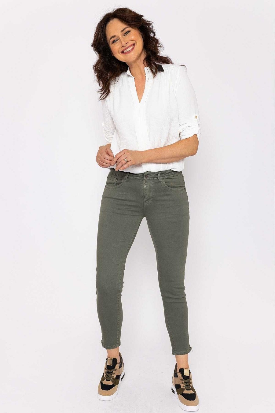 Jeans & Trousers | J'aime la Vie Short Zip Jeans In Khaki