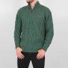 Jumpers & Cardigans | Aran Woollen Mills Mens Diamond Knit Troyer In Connemara Green