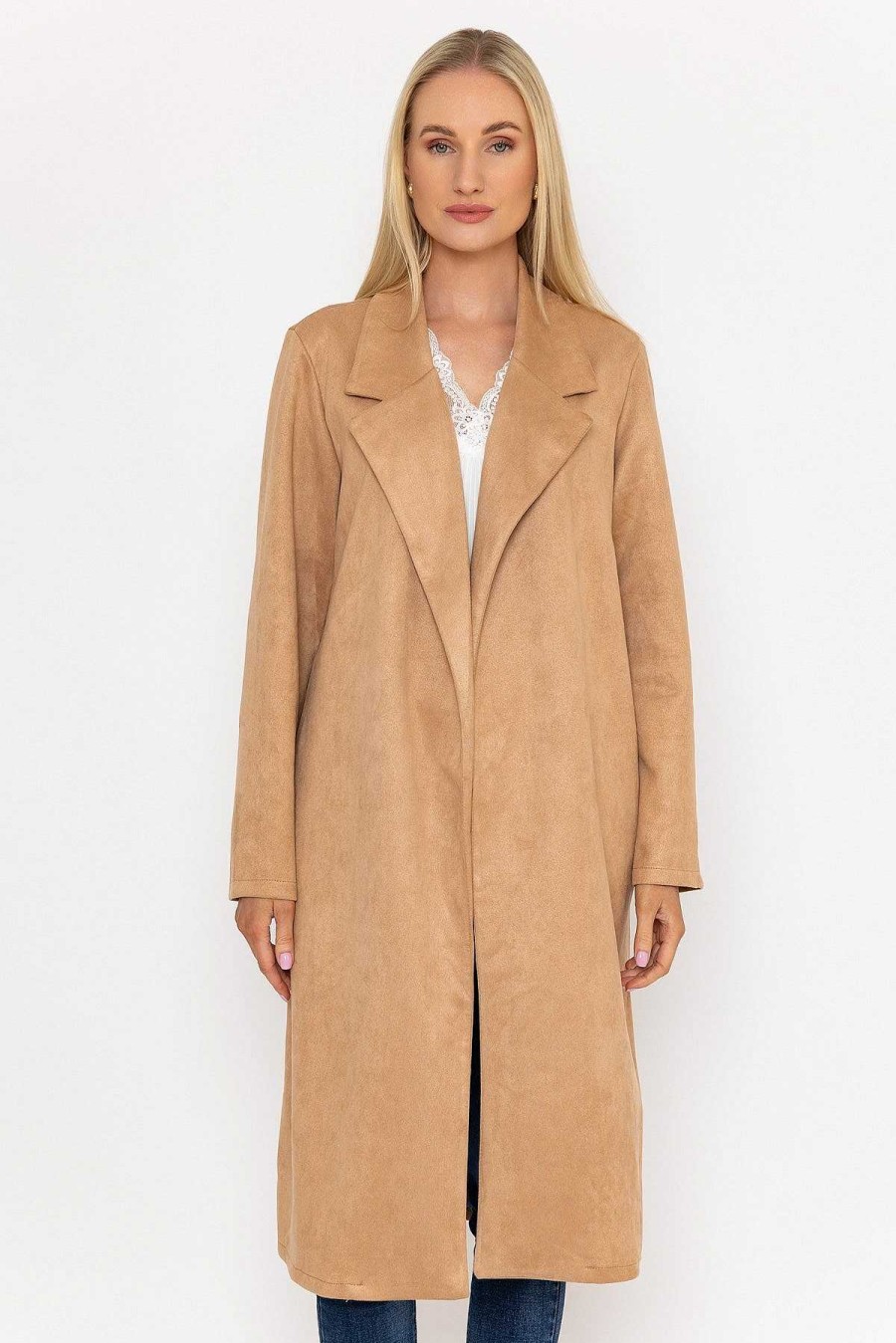 Coats & Jackets | Pala D'oro Camel Long Suede Coat