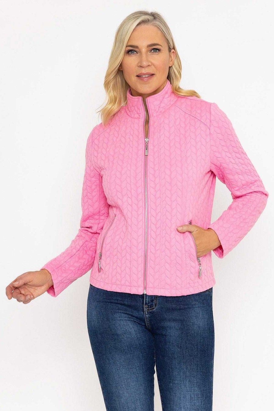 Coats & Jackets | Voulez Vous Textured Jersey Zip Jacket In Pink