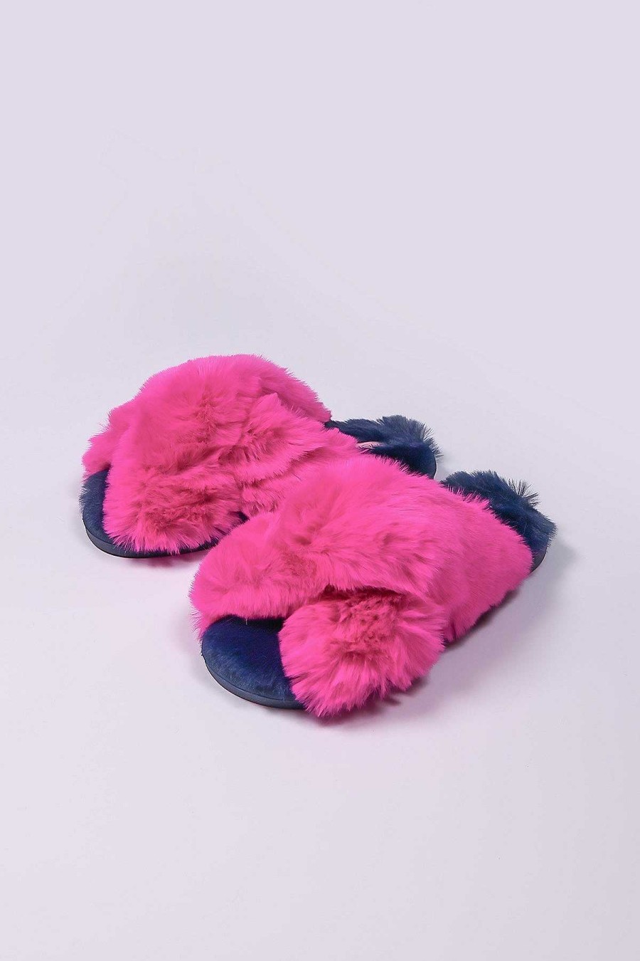 Nightwear | Cherish Accessories Fuschia Faux Fur Contrast Slippers