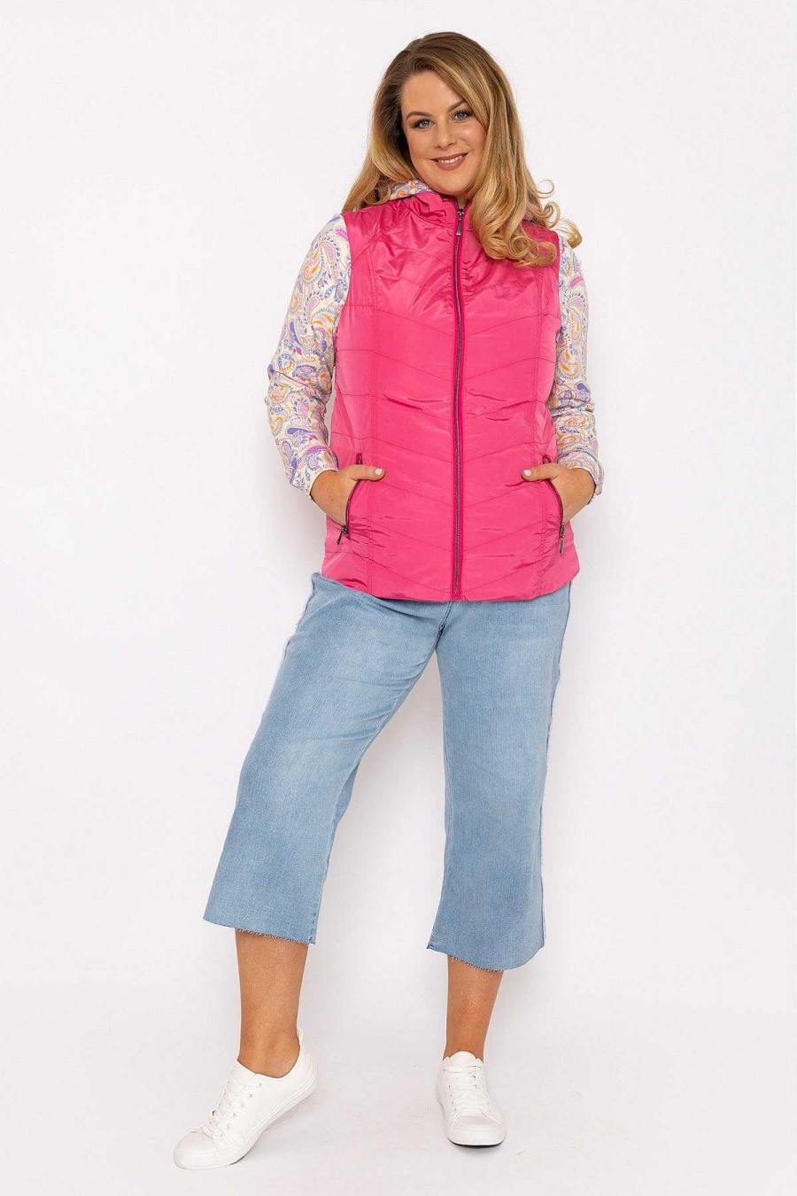 Coats & Jackets | Ulla Popken Classic Fit Decorative Seam Gilet In Pink