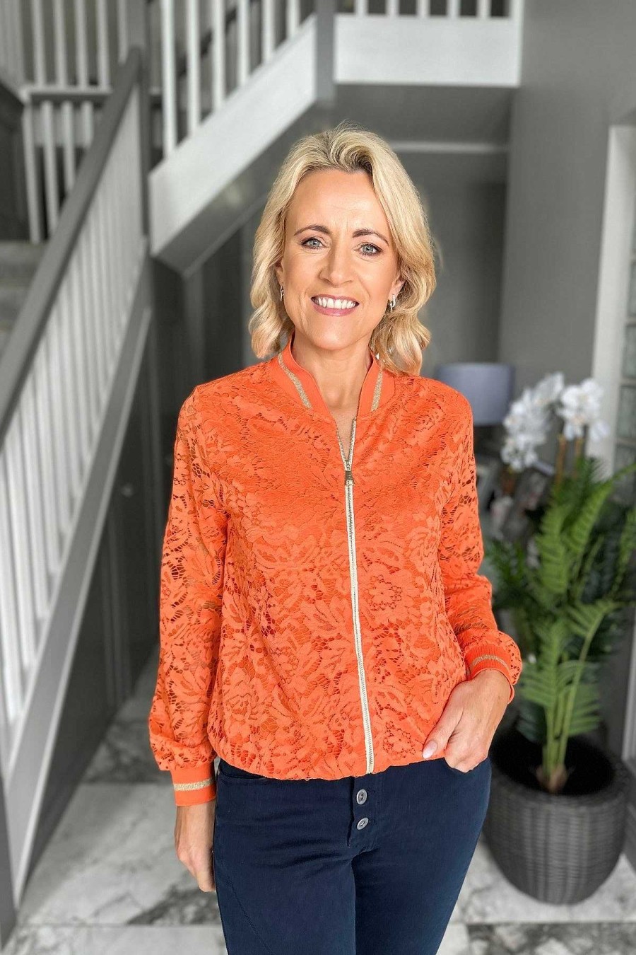 Coats & Jackets | Pala D'oro Orange Lace Bomber Jacket