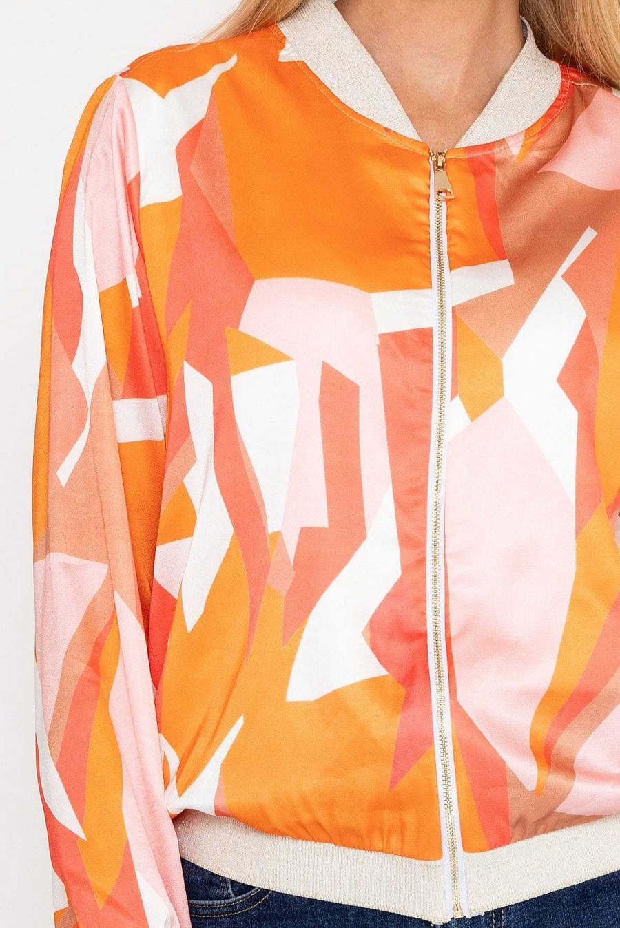 Coats & Jackets | Pala D'oro Orange Printed Bomber Jacket