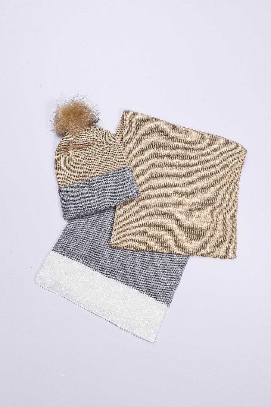 Teenager | SOUL Accessories Stripe Panel Scarf And Beanie In Camel