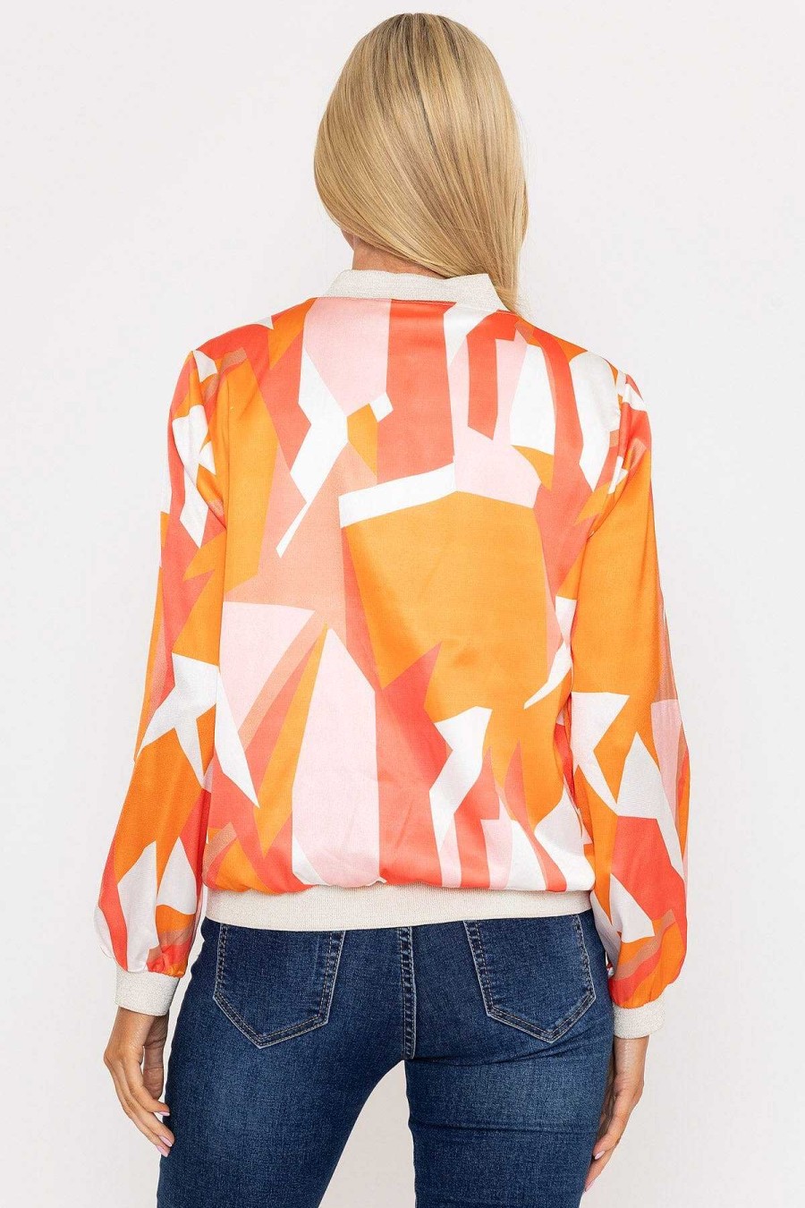 Coats & Jackets | Pala D'oro Orange Printed Bomber Jacket