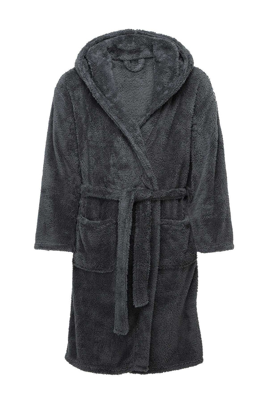 Nightwear | Marlon Sleepwear Mens Sherpa Hooded Fleece Robe In Charcoal