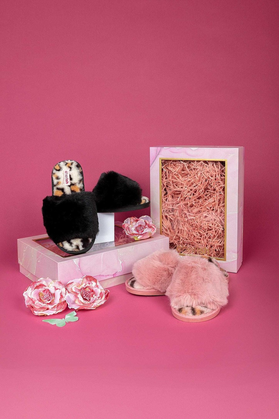 Nightwear | Cherish Accessories Boxed Black Animal Faux Fur Slipper