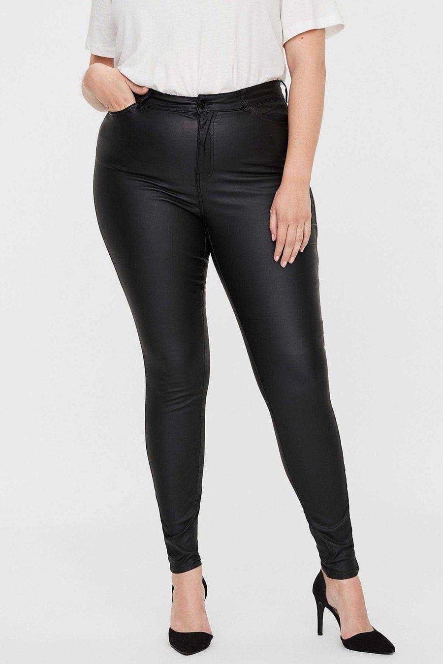 Jeans & Trousers | Vero Moda Curve Curve - Coated Pants In Black