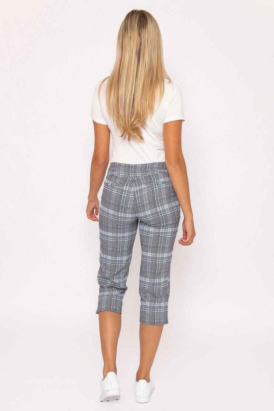 Jeans & Trousers | Kelly & Grace Weekend Bengaline Check Crop Pants In Blue Print