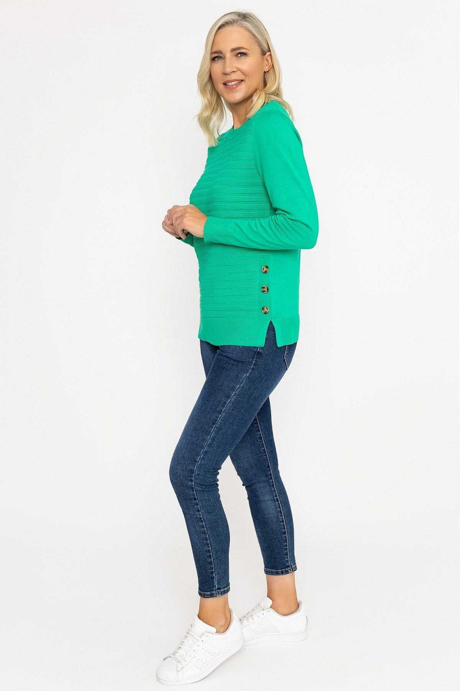 Jumpers & Cardigans | Voulez Vous Green Ribbed Knit Sweater With Buttons