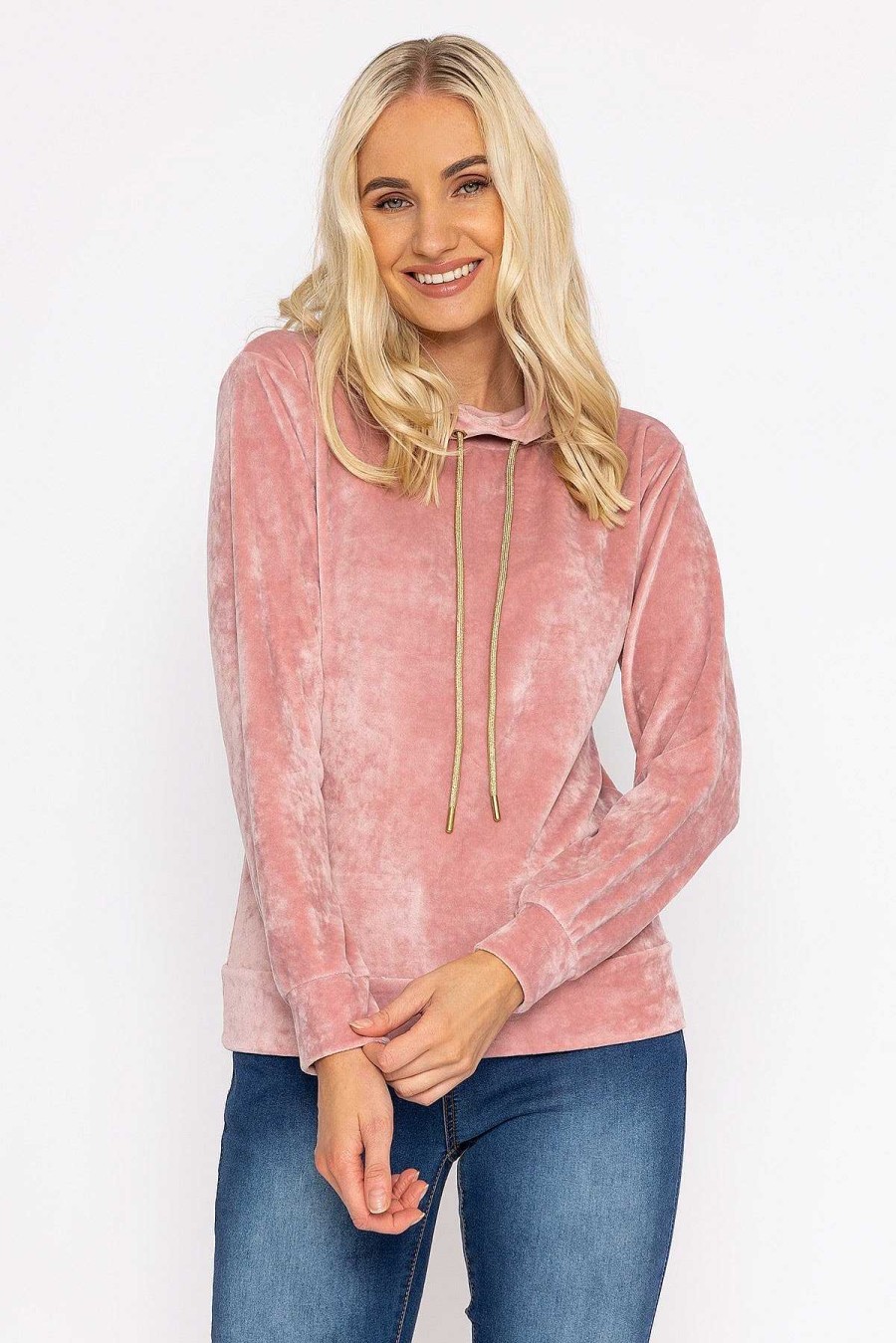 Hoodies & Sweatshirts | Kelly & Grace Weekend Velvet Hoody In Pink