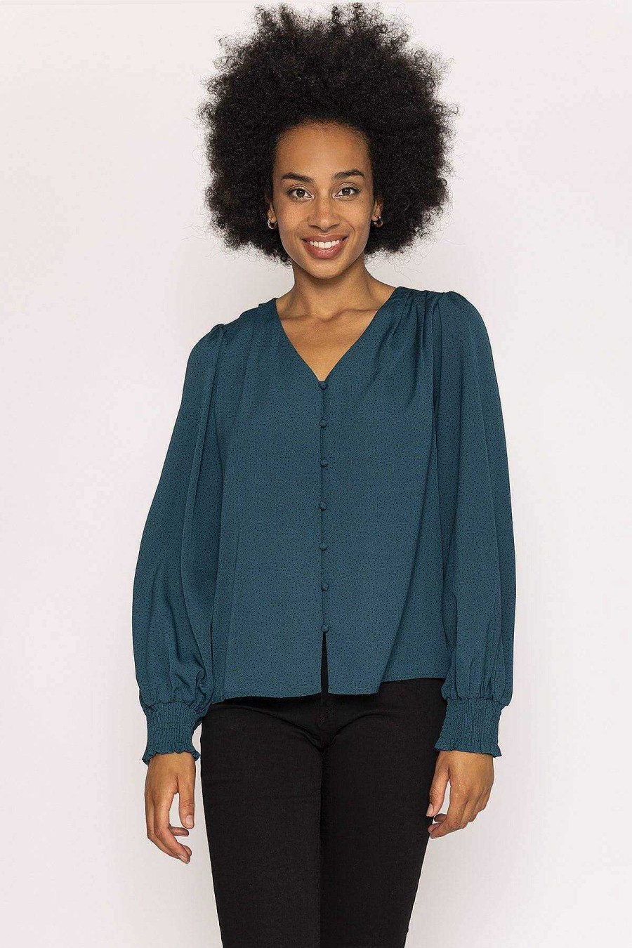 Tops & Blouses | Rowen Avenue Polka Dot Print V Neck Top In Teal