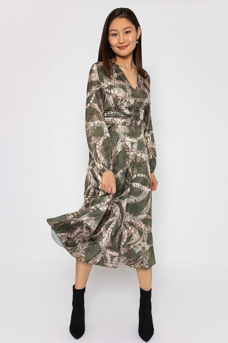 Dresses & Jumpsuits | Pala D'oro Alina Khaki Print Midi Dress