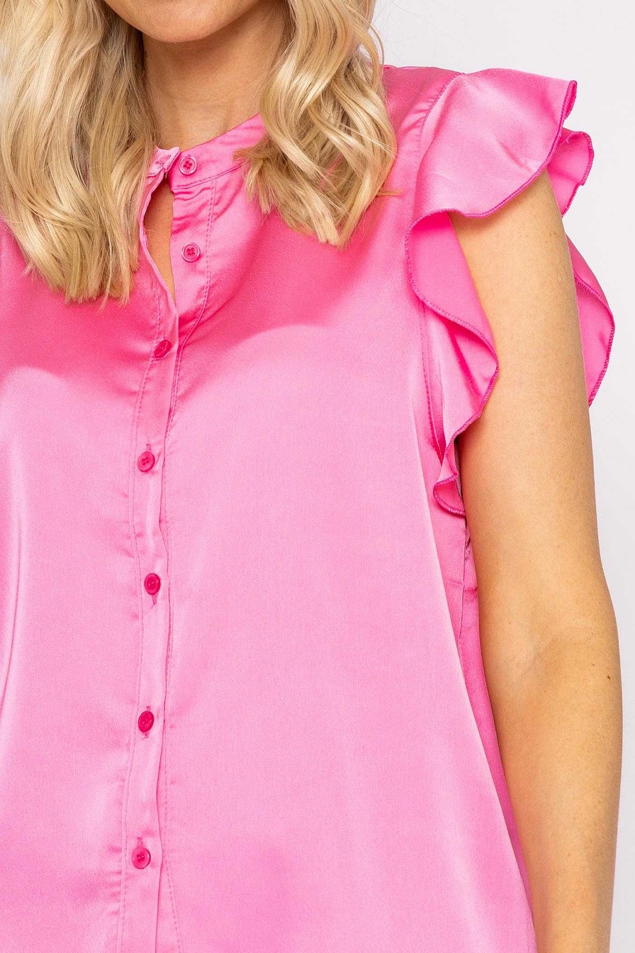 Tops & Blouses | Rowen Avenue Ruffle Satin Shirt In Pink