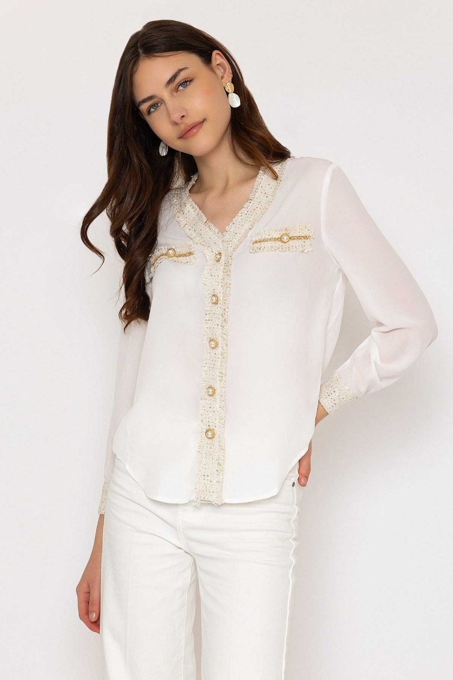 Tops & Blouses | Elli White Cream Fabric Detail Blouse