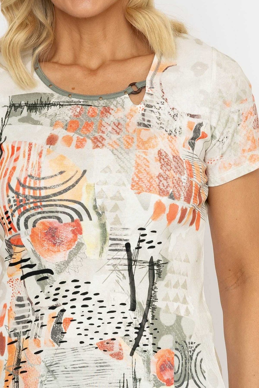 Tops & Blouses | Kalisson Abstract Printed Round Neck T-Shirt In Peach