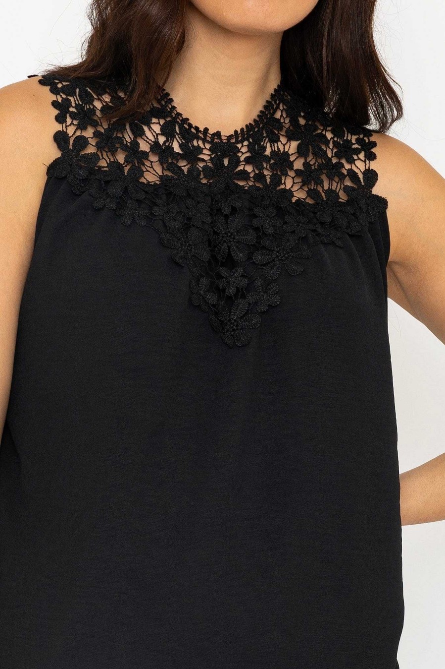 Tops & Blouses | Pala D'Oro Sleeveless Lace Detail Top In Black