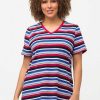 Tops & Blouses | Ulla Popken Striped Short Sleeve Top In Multi Print