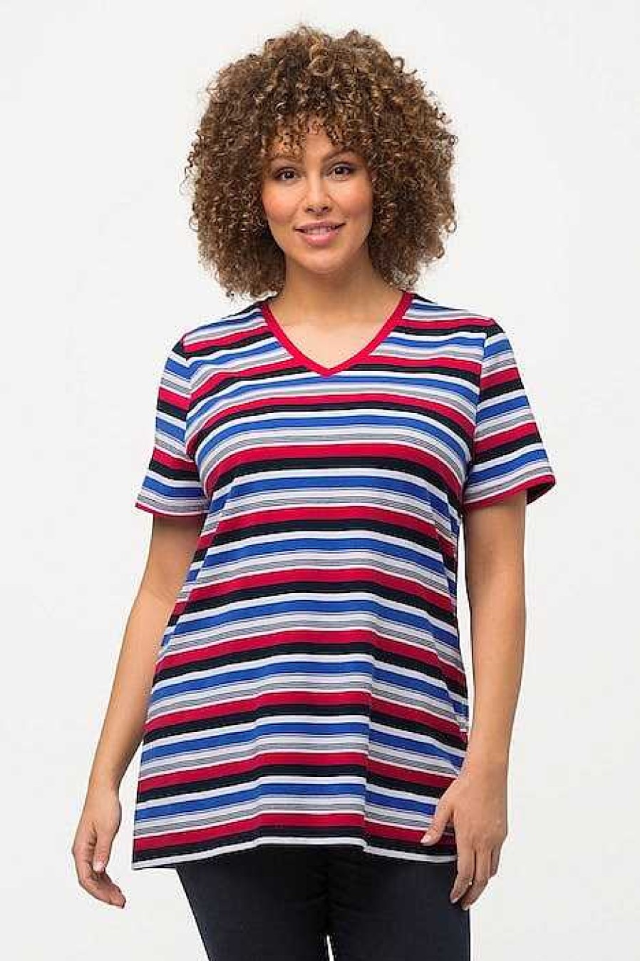 Tops & Blouses | Ulla Popken Striped Short Sleeve Top In Multi Print