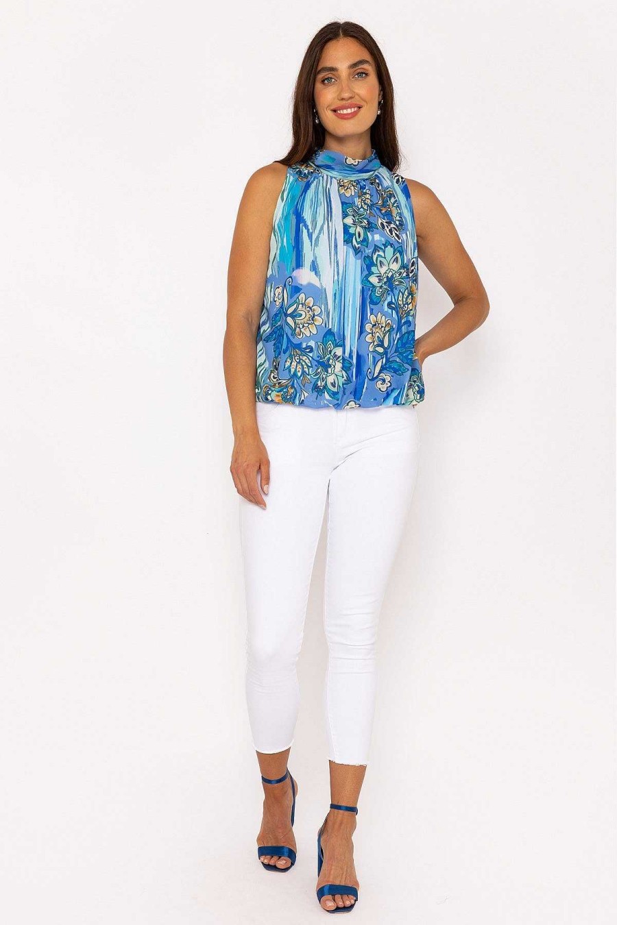 Tops & Blouses | Pala D'oro Sleeveless Halter Top In Blue Print