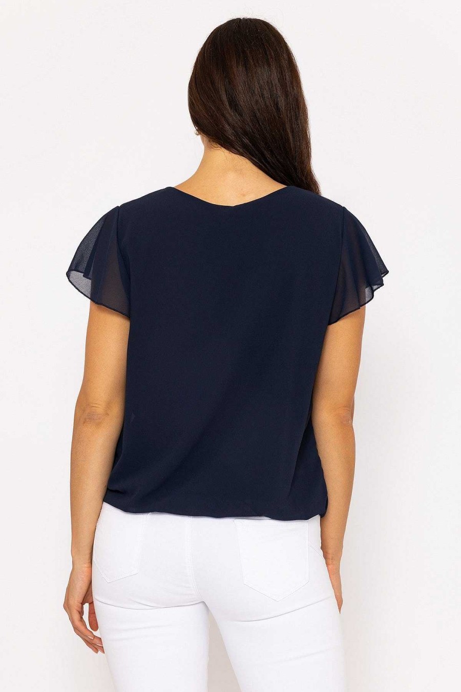 Tops & Blouses | Pala D'oro Short Sleeve Plain Blouse In Navy