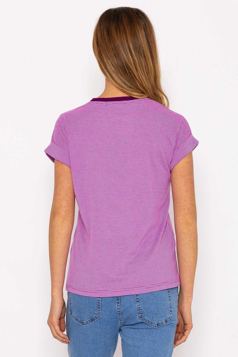 Tops & Blouses | Kelly & Grace Weekend Stripe Tee In Purple