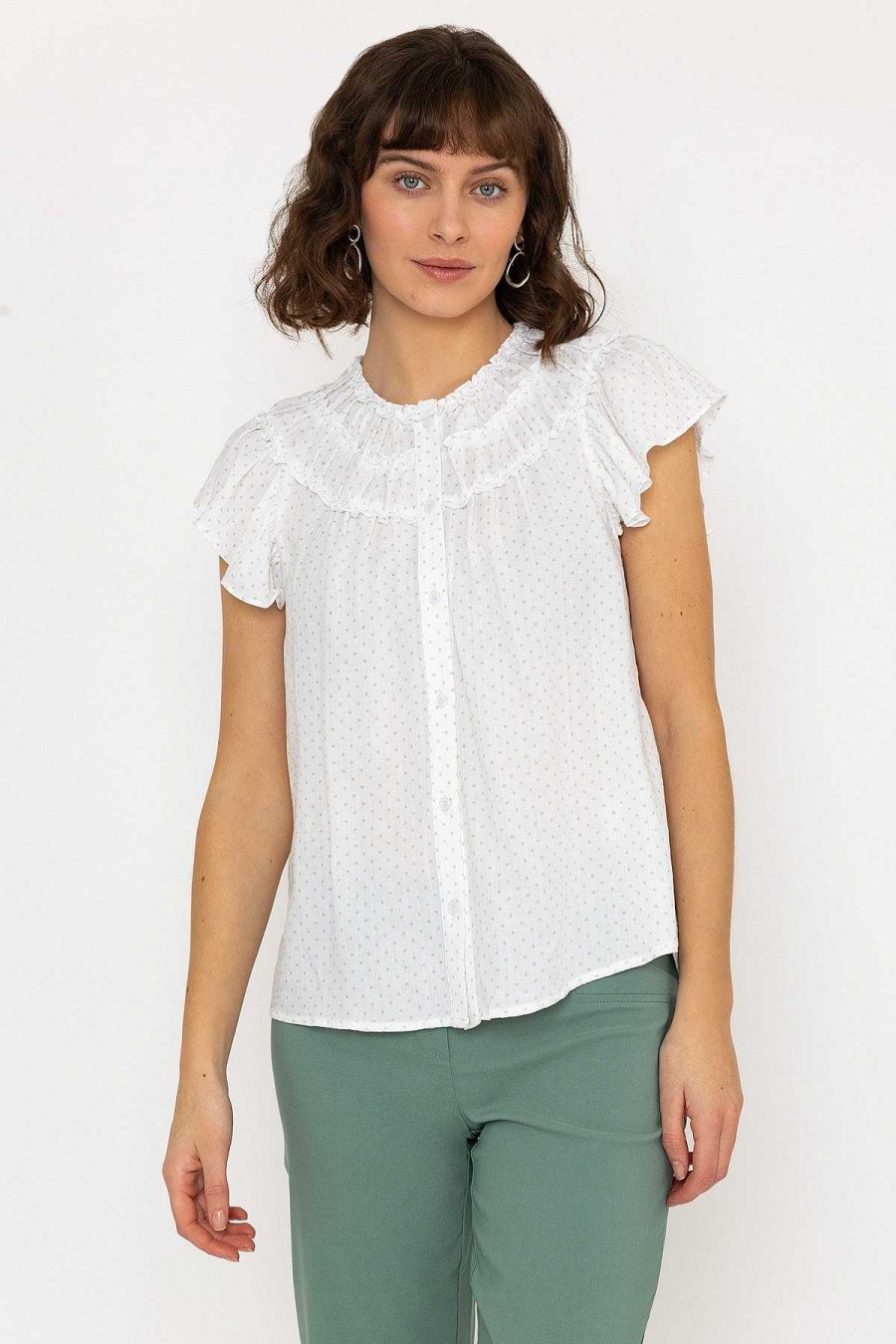 Tops & Blouses | Rowen Avenue Ruffle Blouse In White Print