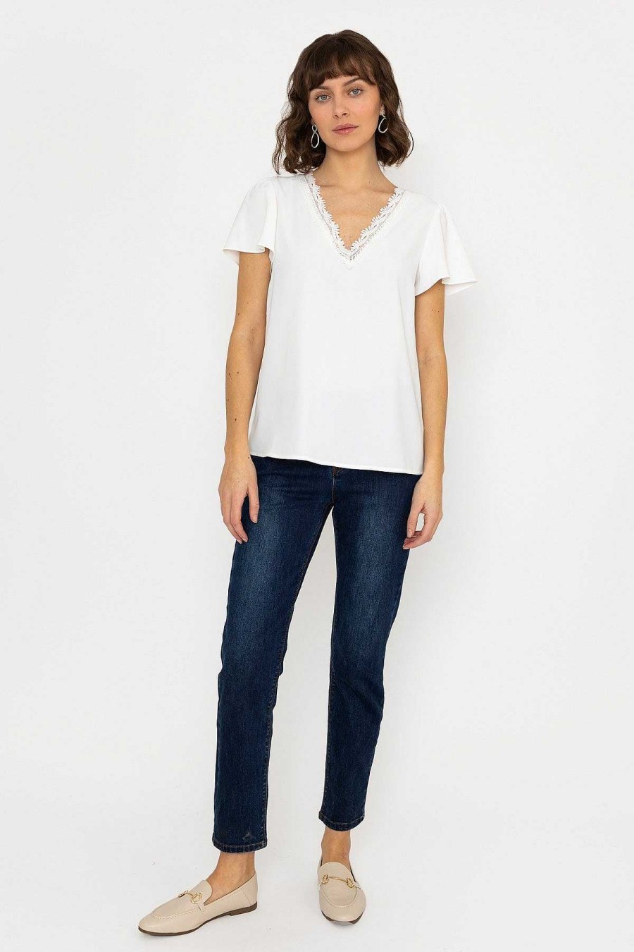 Tops & Blouses | Rowen Avenue Lace V-Neck Top In Ivory