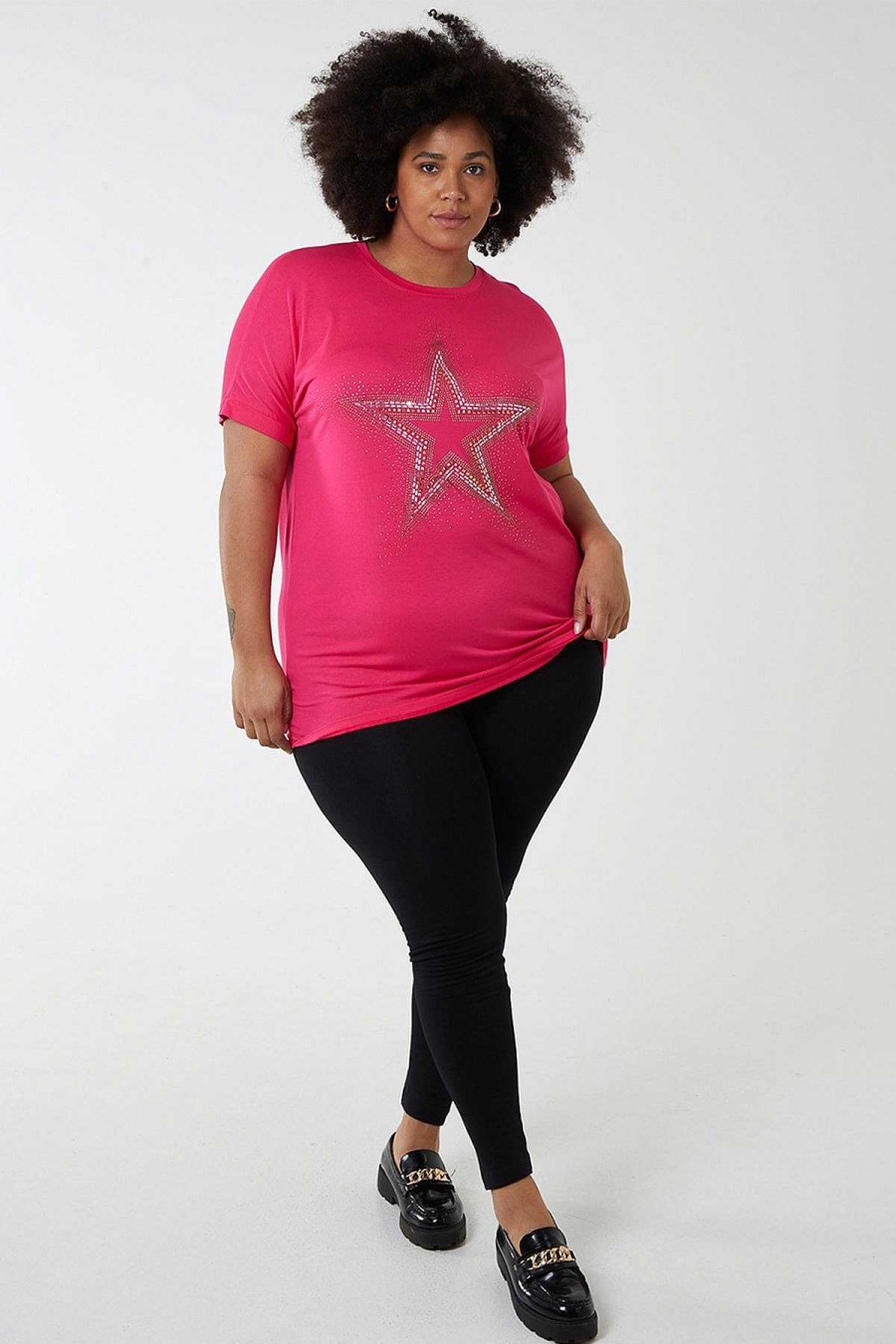 Tops & Blouses | Nova of London Curve - Diamante Star Oversized Top In Pink