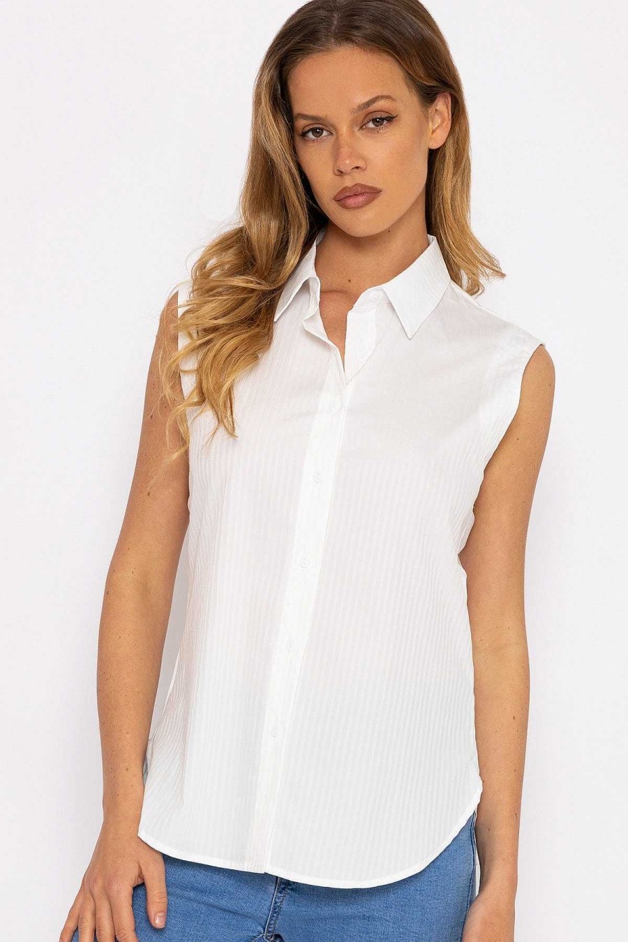 Tops & Blouses | Kelly & Grace Weekend White Textured Sleeveless Blouse