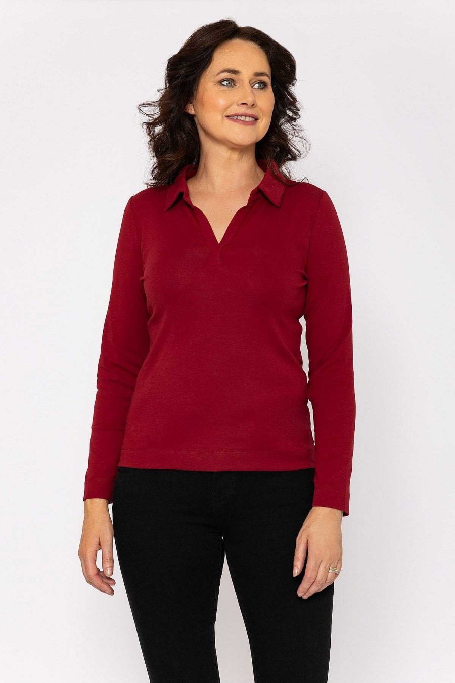 Tops & Blouses | Voulez Vous Plain Collared Top In Burgundy