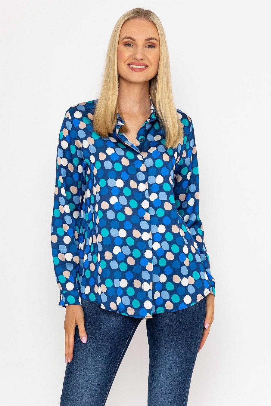 Tops & Blouses | Pala D'oro Sateen Shirt In Blue And Navy Print