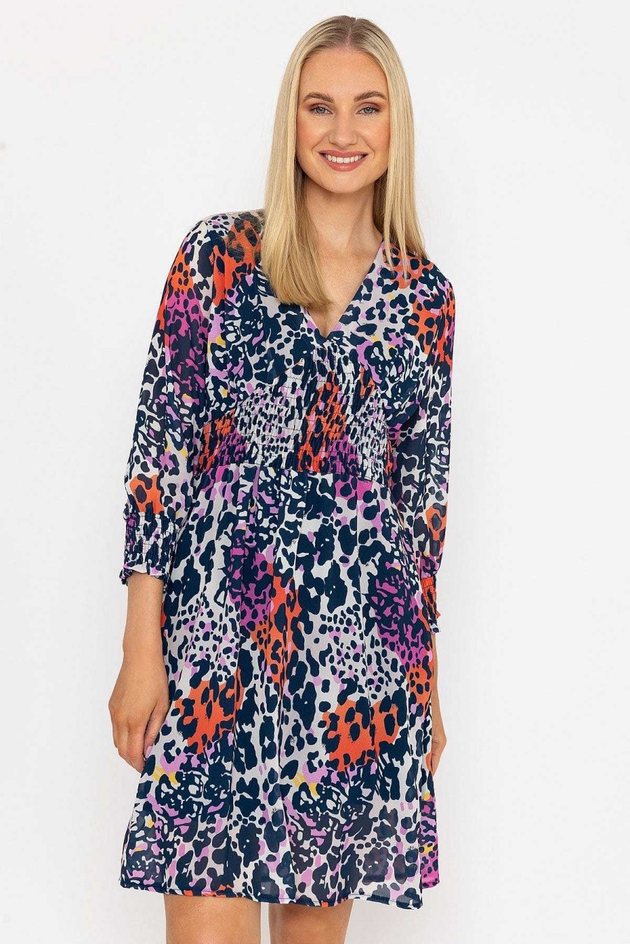 Dresses & Jumpsuits | Pala D'oro Sienna Navy Animal Print Knee Length Dress