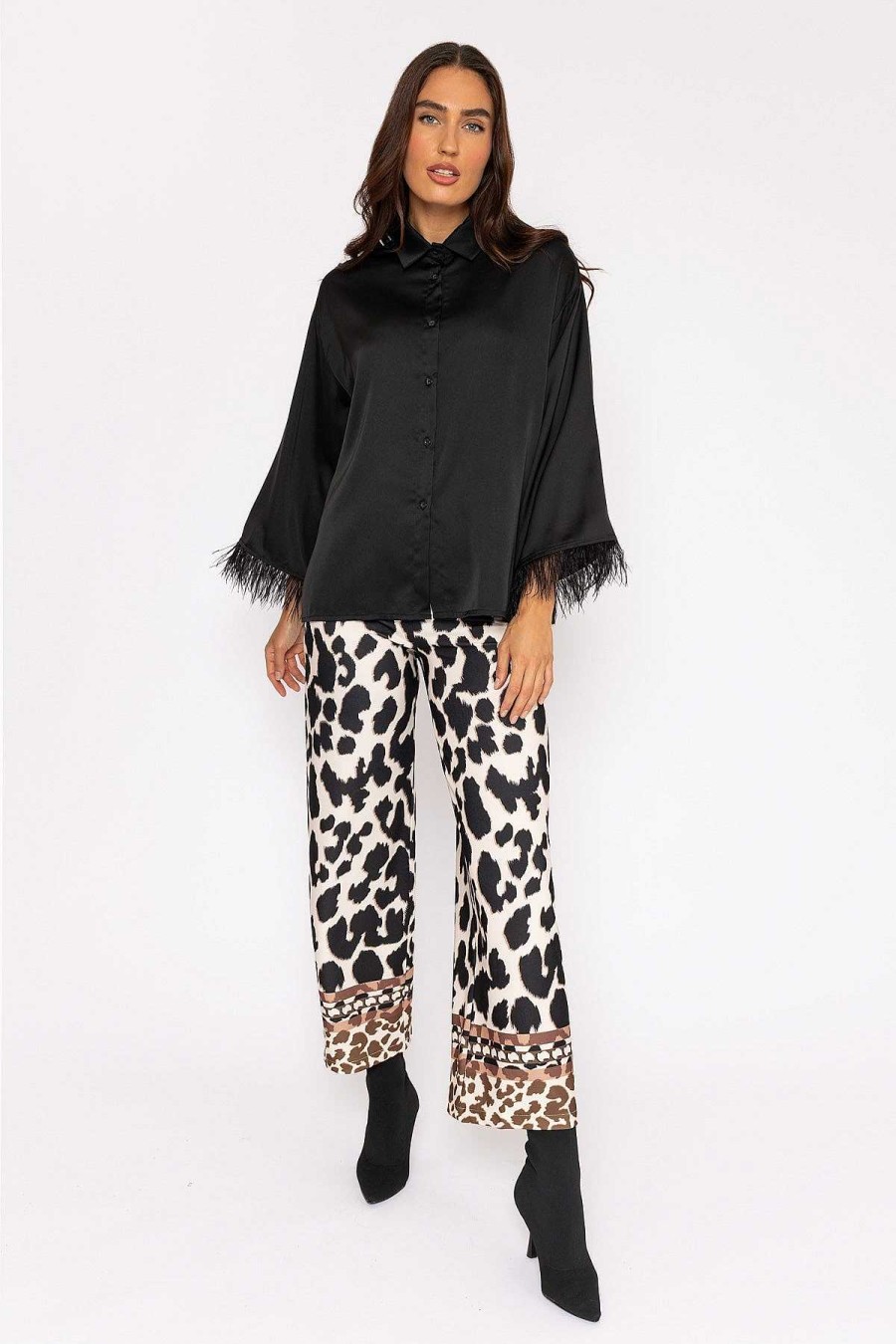 Tops & Blouses | Pala D'oro Feather Cuff Shirt In Black