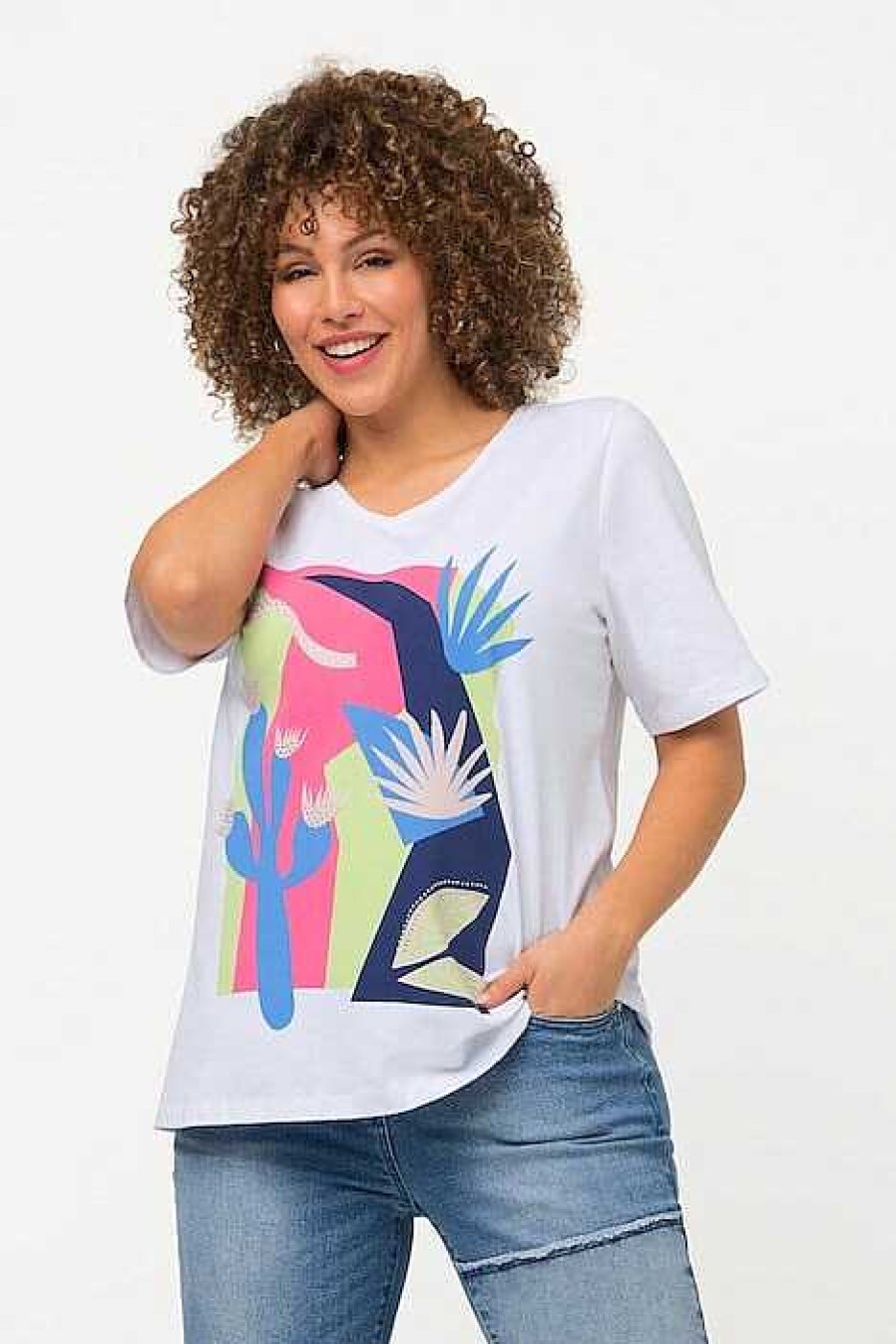 Tops & Blouses | Ulla Popken Abstract Cactus Graphic Top In Off White