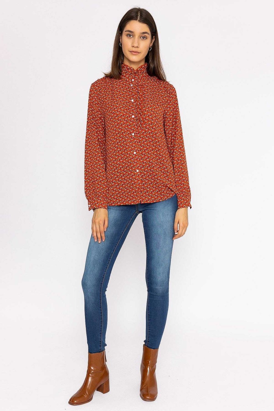 Tops & Blouses | Rowen Avenue Ruffle Blouse In Rust Print