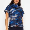 Tops & Blouses | Pala D'oro Printed High Neck Sateen Top In Blue