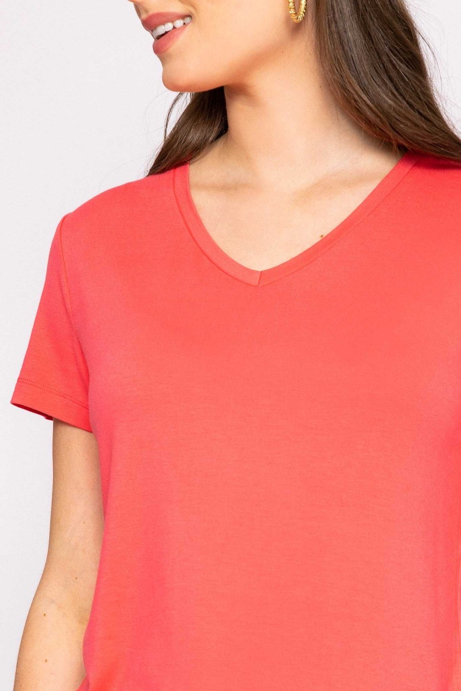 Tops & Blouses | Kelly & Grace Weekend V Neck Tee In Coral