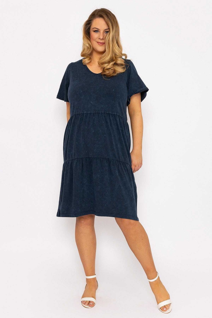 Dresses & Jumpsuits | Ulla Popken Jersey Knee Length Dress In Navy