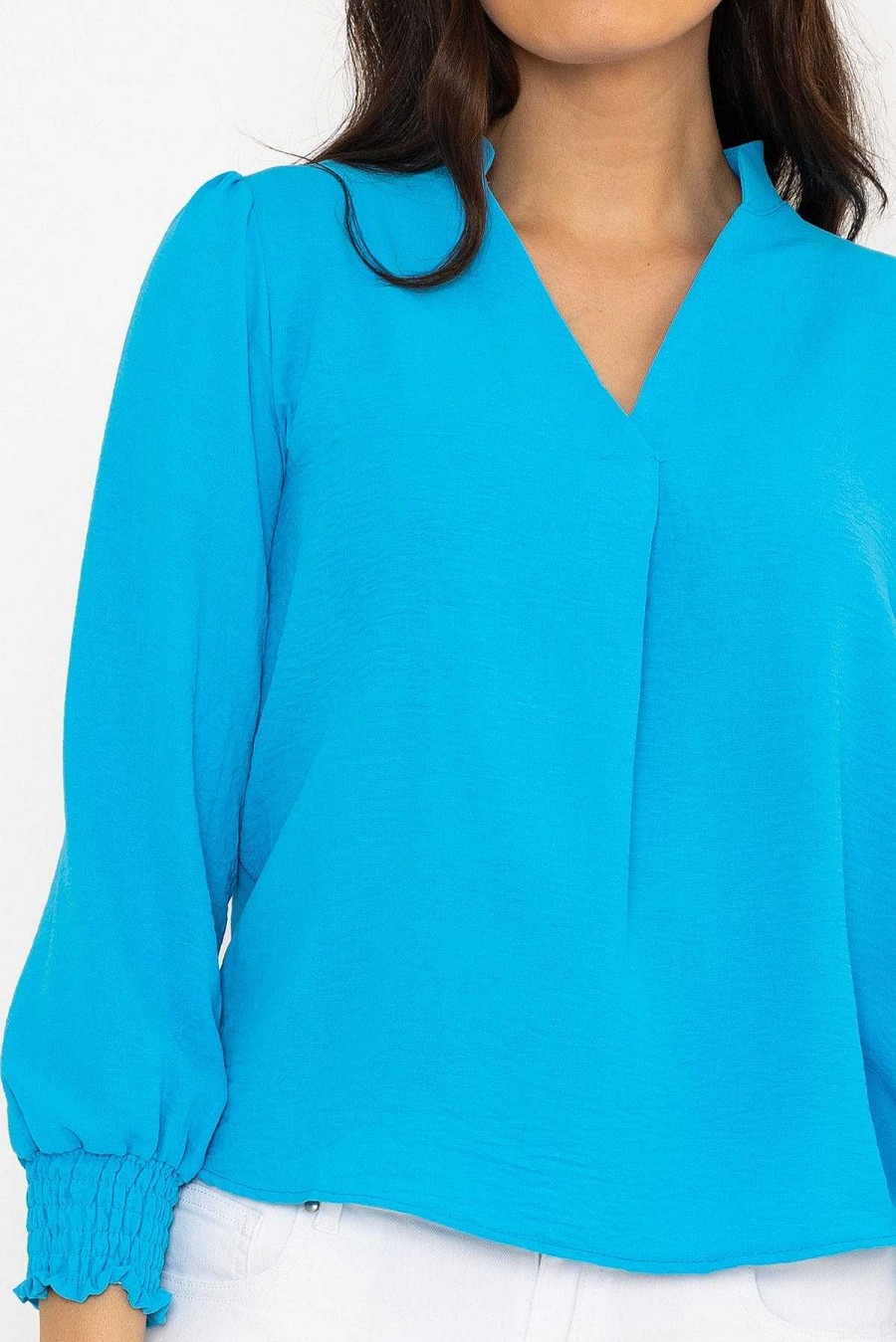 Tops & Blouses | Pala D'oro Long Sleeve Collarless Top In Blue