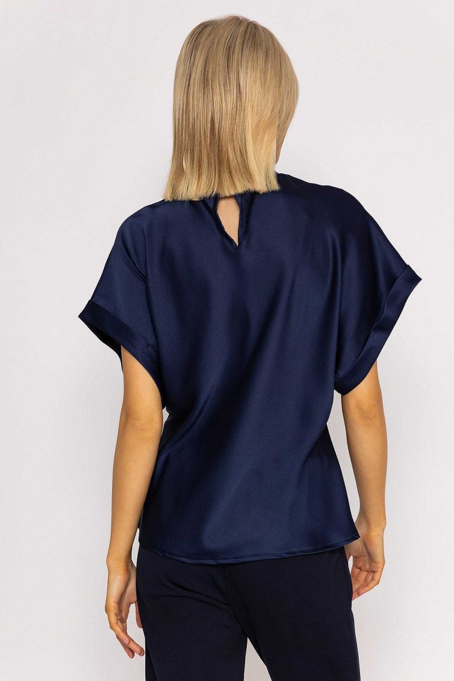 Tops & Blouses | Pala D'oro High Neck Sateen Top In Navy