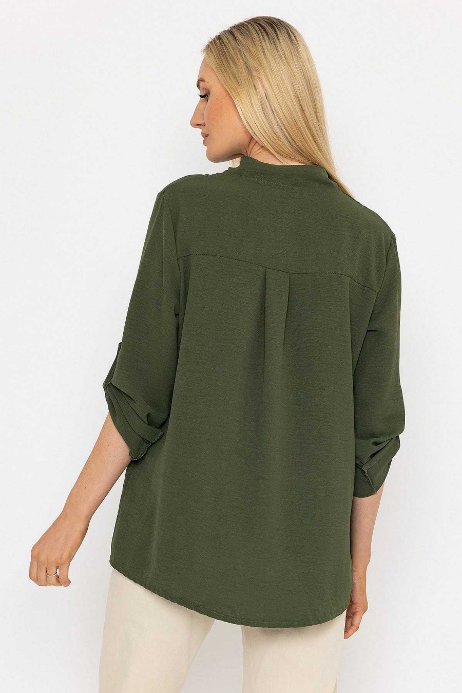 Tops & Blouses | Pala D'oro Collarless Shirt In Khaki