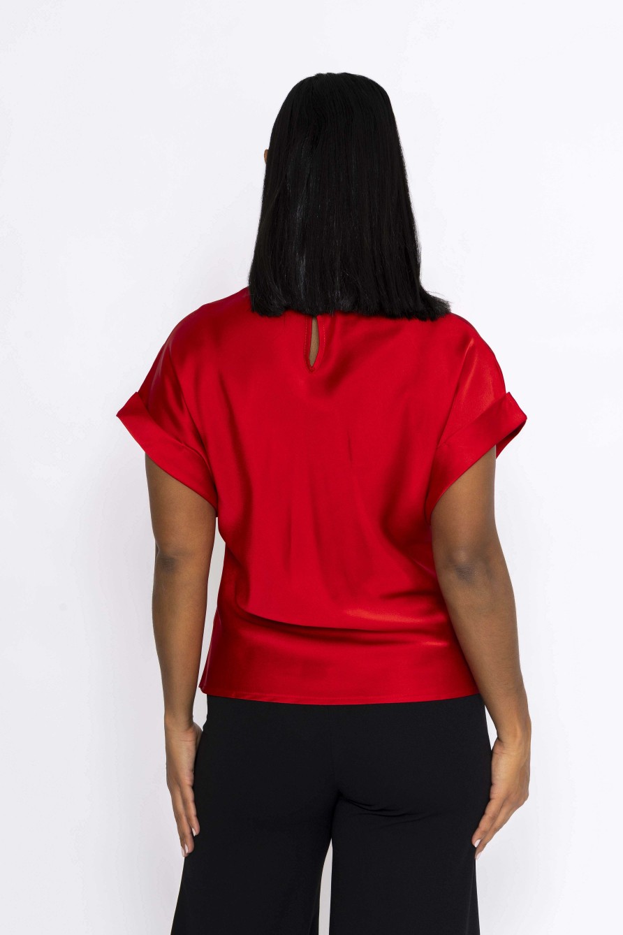 Tops & Blouses | Pala D'oro High Neck Sateen Top In Red