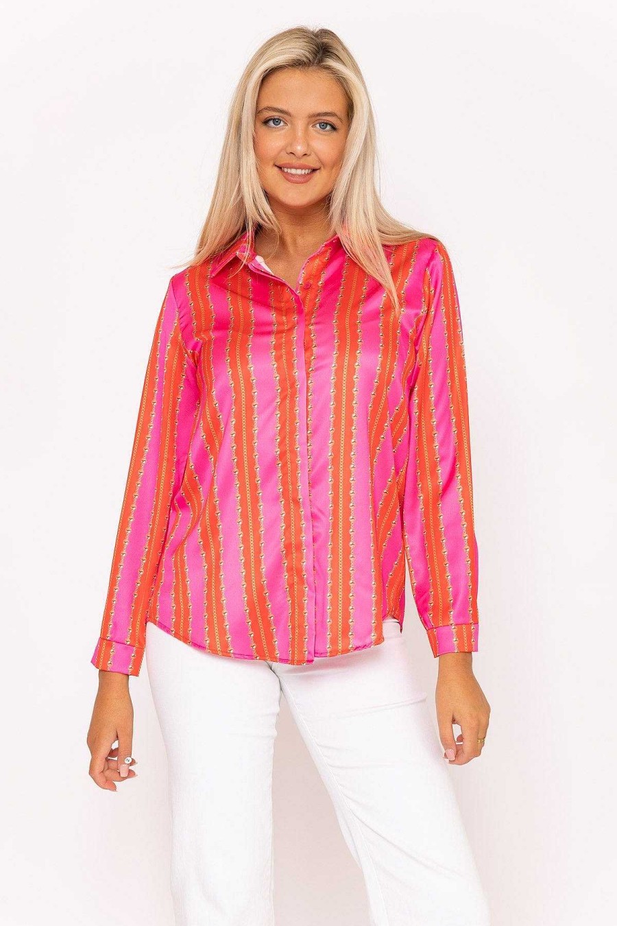 Tops & Blouses | Pala D'oro Printed Sateen Shirt In Pink Print