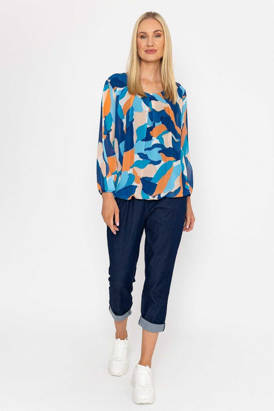 Tops & Blouses | Pala D'oro Navy Printed Long Sleeve Blouse