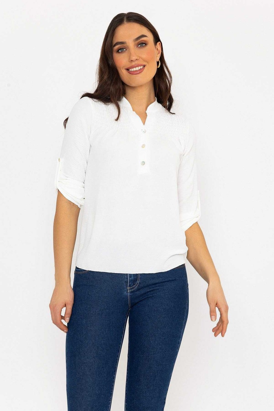 Tops & Blouses | Pala D'oro Turn Up Sleeve Top In Ecru