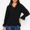 Tops & Blouses | Pala D'oro Pleated Lace Trim Top In Black